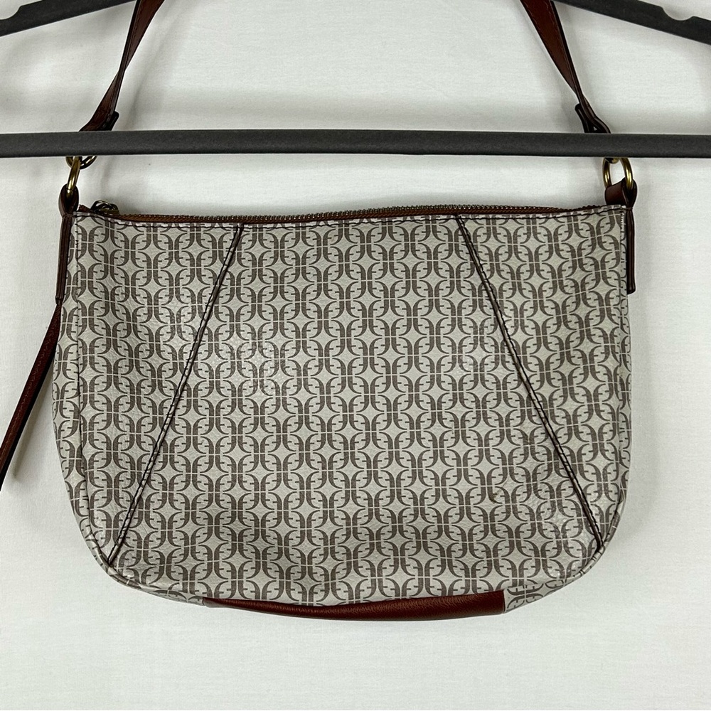 Fossil Skylar Crossbody Handbag Leather Womens Purse Gray Logo All Over Print - Picture 3 of 8